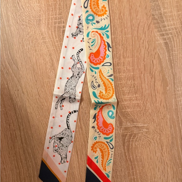 Hermes Colorful Silk Scarf with Leopard and Paisley design twilly orange blue - Picture 1 of 6
